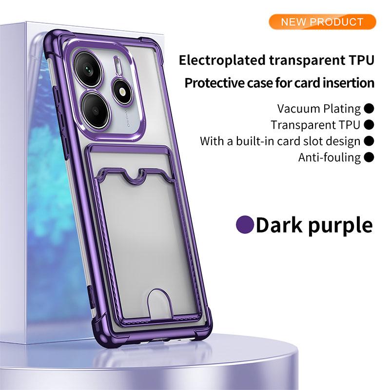 Solid Color Plating Border Wallet Card Slot Soft TPU Phone Case For Xiaomi 14T 11T 13T Pro Redmi Note 13 11 12 14 Pro Back Cover