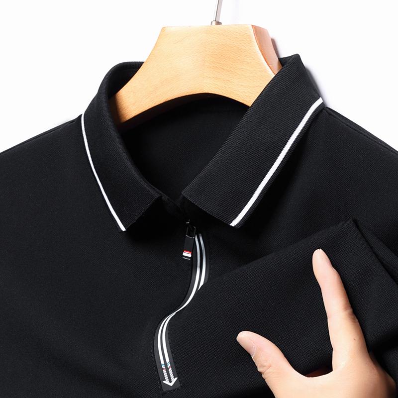 Wovey Heren Poloshirt Kraag Halve Rits Lange Mouwen T-shirt Lente Herfst Eenvoud Mode Zakelijk Vrijetijd Herenkleding 4XL zwart
