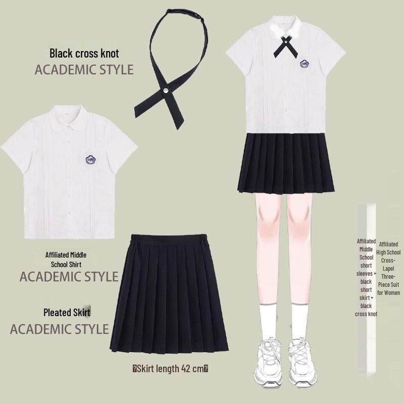 Taiwan JK School Uniform Set: White Shirt & Accordion Pleat Skirt, College Style for Summer Graduation