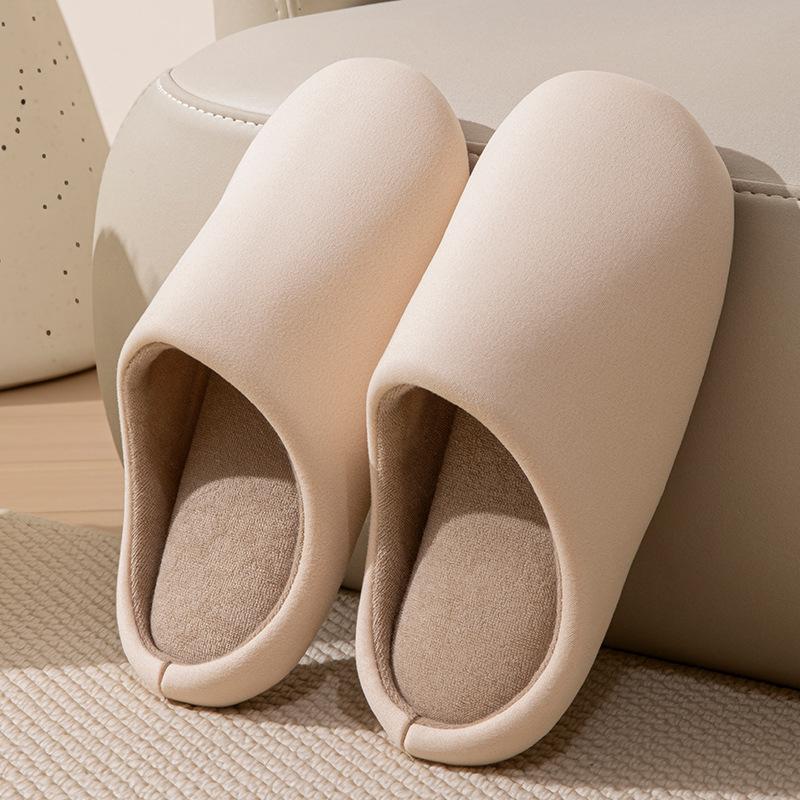 Japanese silent slippers four seasons floor home indoor non-slip simple breathable warm cotton slippers couple autumn and winter