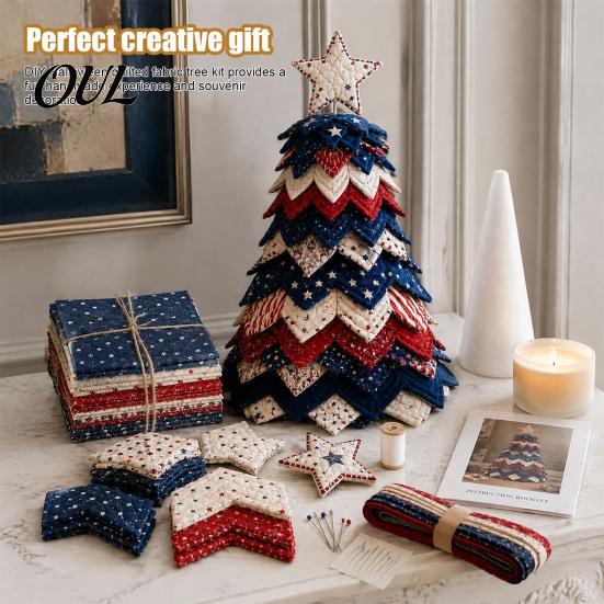 DIY Fabric Tree Supplies Halloween Quilted Kit, Witch Cat Spider Fall Seasonal Decorations 3D Padded Sewing Craft Project for Quilting Beginners,
