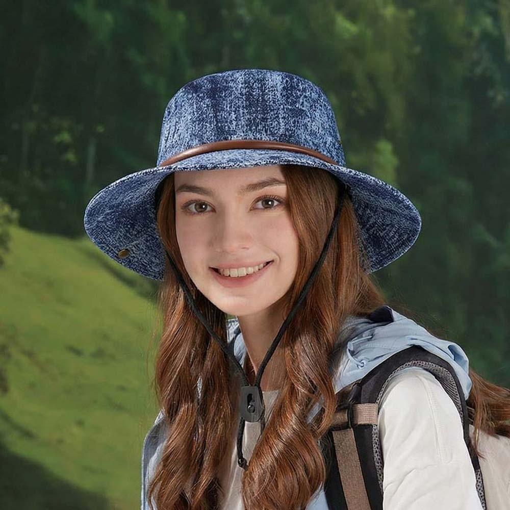 Breathable Sunshade Cowboy Hat Drawstring Sunscreen Basin Cap Sun Cap Denim Fisherman Hat  Hiking