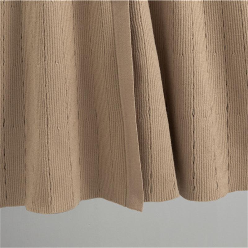 Autumn gentle style V-neck knitted dress with core spun yarn Slimming A-line mid length skirt