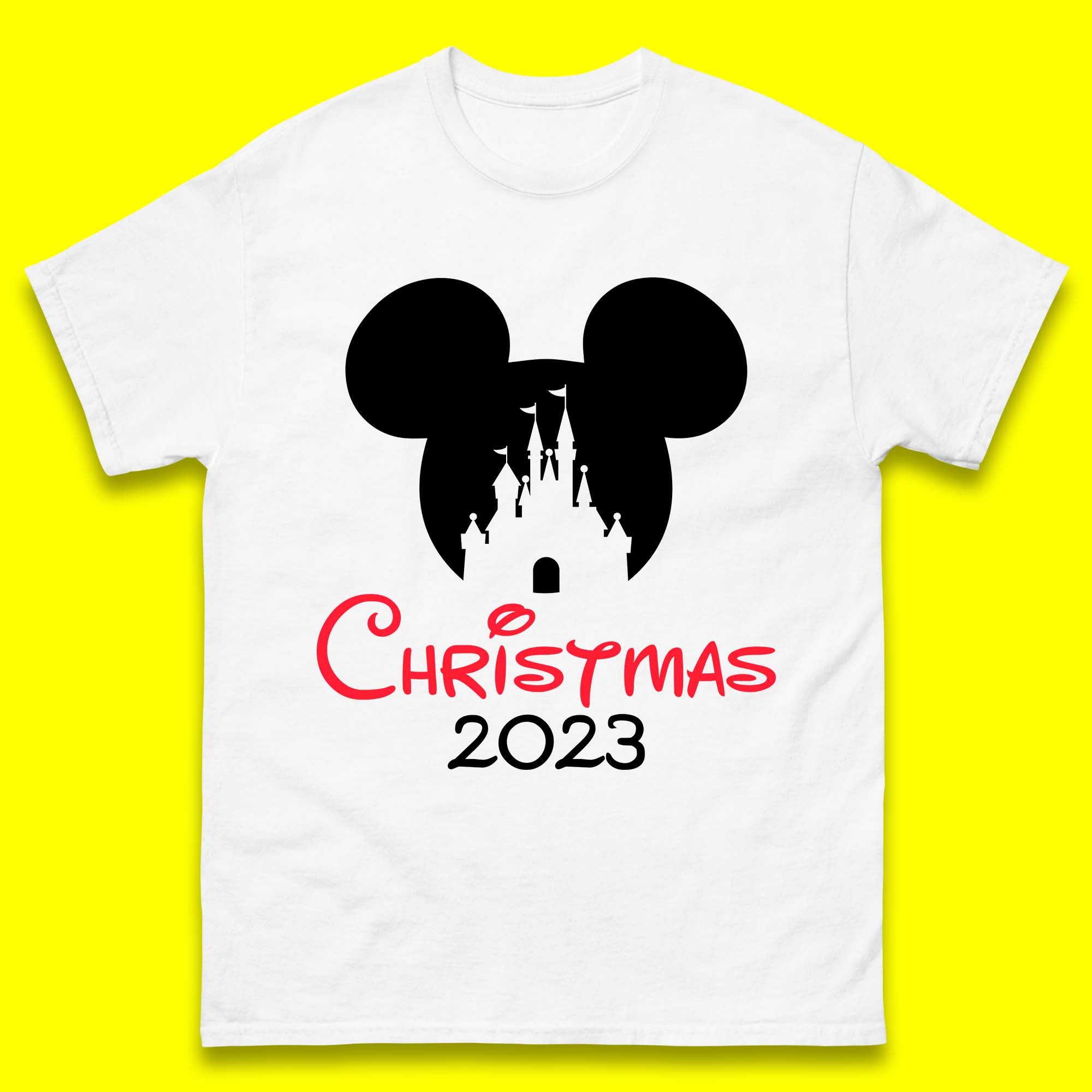 Christmas 2023 Mickey Mouse Minnie Mouse Magic Castle Holiday Xmas Disneyland Trip Mens Tee Top 2XL