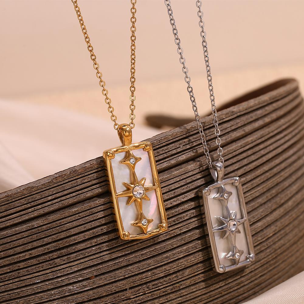 MamacitaSlay Classic 316L Stainless Steel Zircon Star Necklace Party Waterproof Jewelry Women's Elegant 18K Gold Plated Necklace
