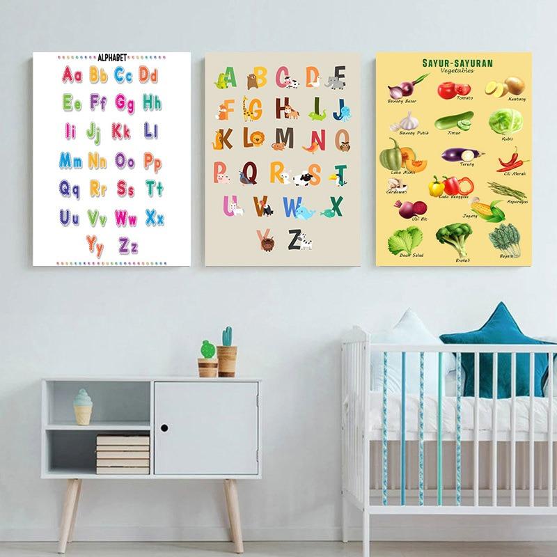 Kids Learning Education Posters English Letters and Numbers Canvas Painting Nordic Nursery Baby Bedroom Wall Art Home Decor