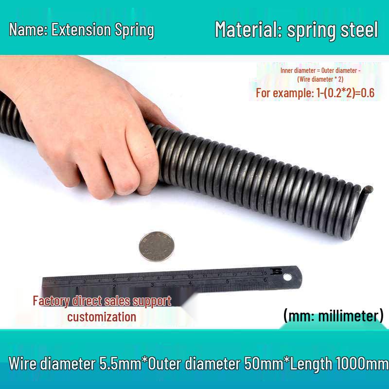 1m Spring Coil Extension with Hook - Strong Tensile Force, Thin Soft Sheath, for Tarpaulins & Sliding Doors