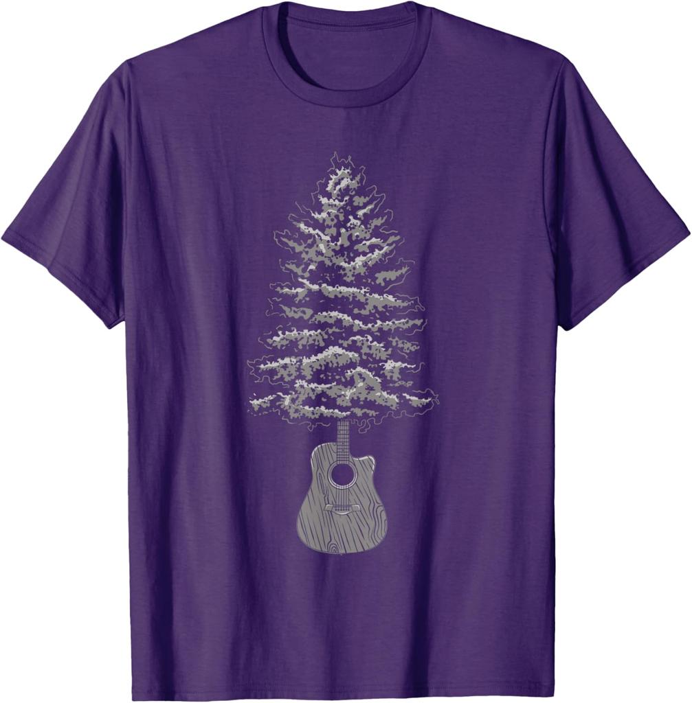 Acoustic Guitar Tree Music Lover Graphic Tee Men's Casual Cotton T-Shirt Outdoor Trip