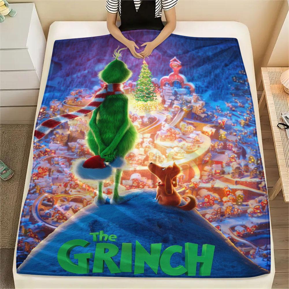 Christmas Grinch Cartoon printing Flannel Blanket Bedroom Sofa Camping Warm blanket Gifts for family and friends-MJ021