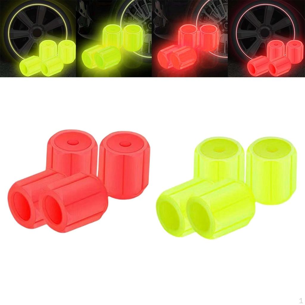 4x Car Tire Valve Caps, Fluorescent Dust Cover Bike Caps for Vehicles+4x