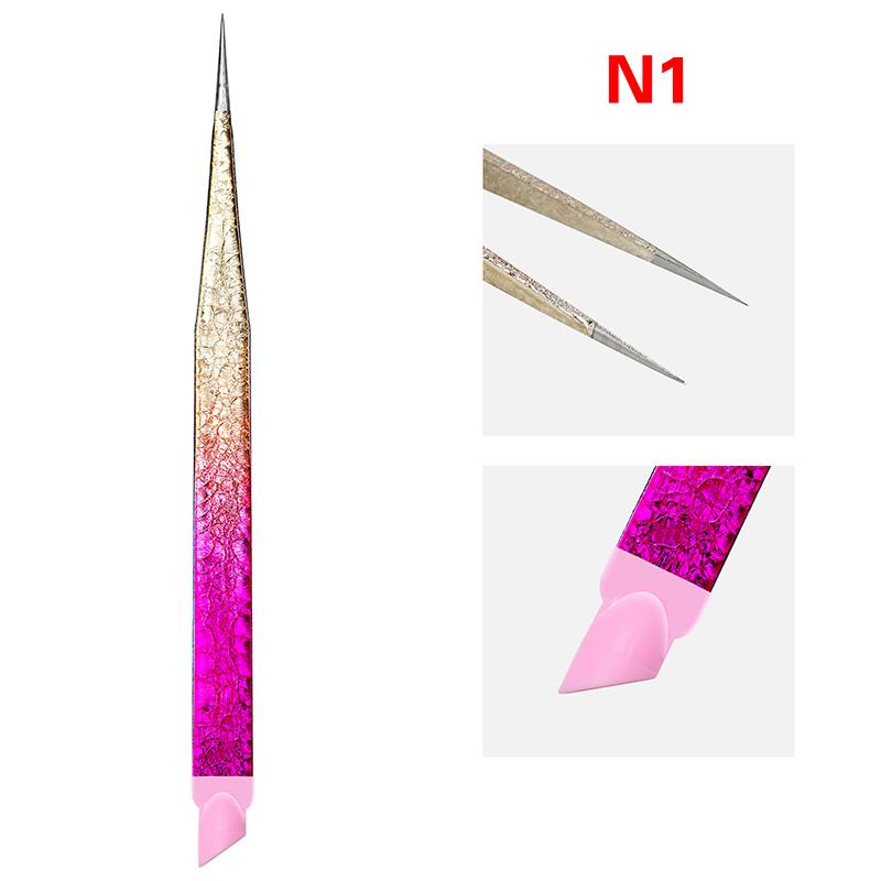 

Double-Ended Eyelashes Extension Tweezers Makeup Tools Nail Art Tweezers With Silicone Pressing Head Nail Stickers Pick Up Clip as the picture