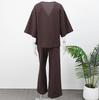 V-neck Long-sleeve Top & High-waisted Pants Women's Two-piece Set - 2025 Fashion Casual Style