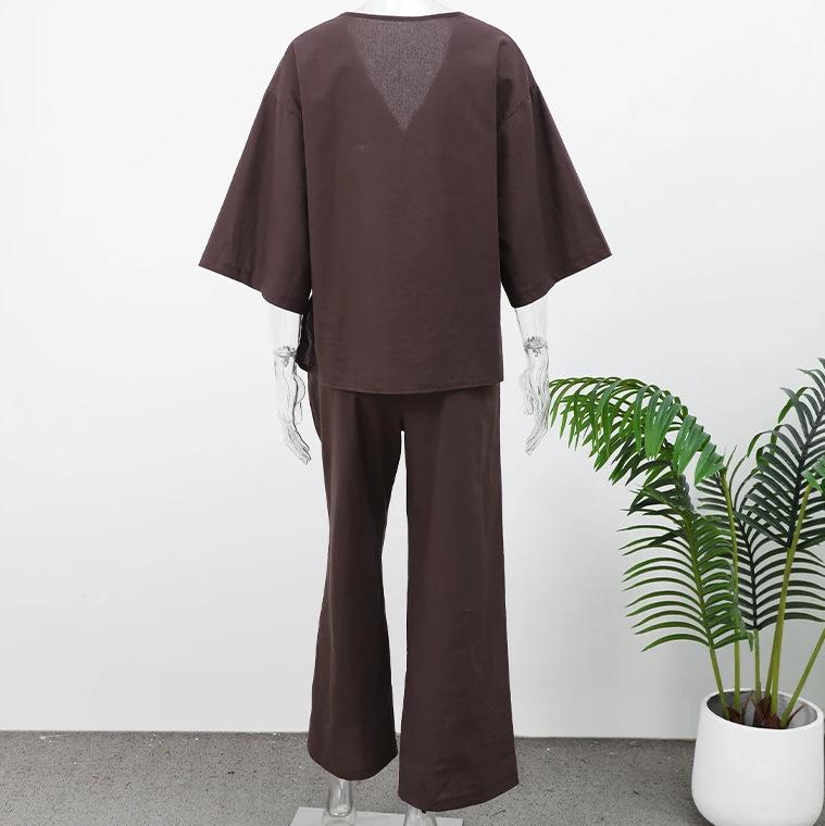V-neck Long-sleeve Top & High-waisted Pants Women's Two-piece Set - 2025 Fashion Casual Style