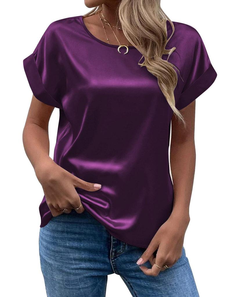 2025 Summer Satin OL Style Round Neck Women's T-Shirt