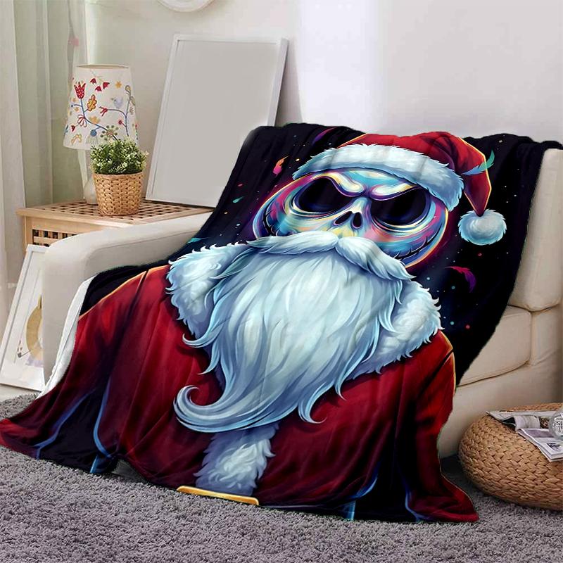 1Pc Christmas Skull Santa Blanket Soft And Comfortable Casual Warm Camping Travel Christmas Halloween Gift M921531