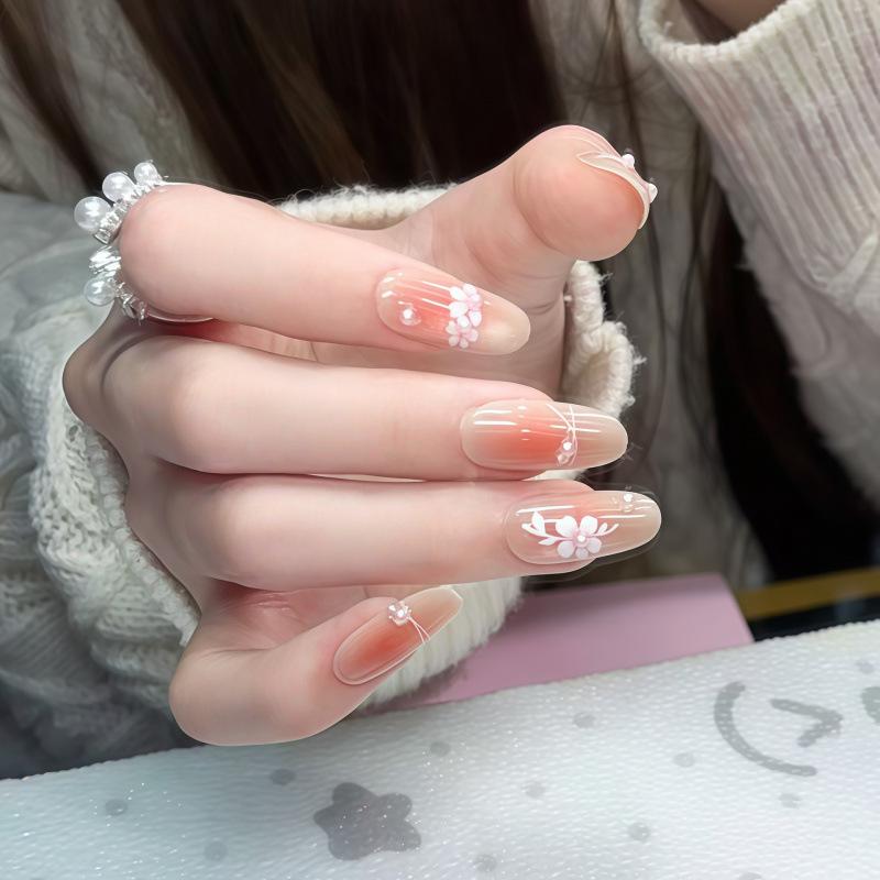 Whitening Nude Cat Eye French Pearl Flower Nail Stickers