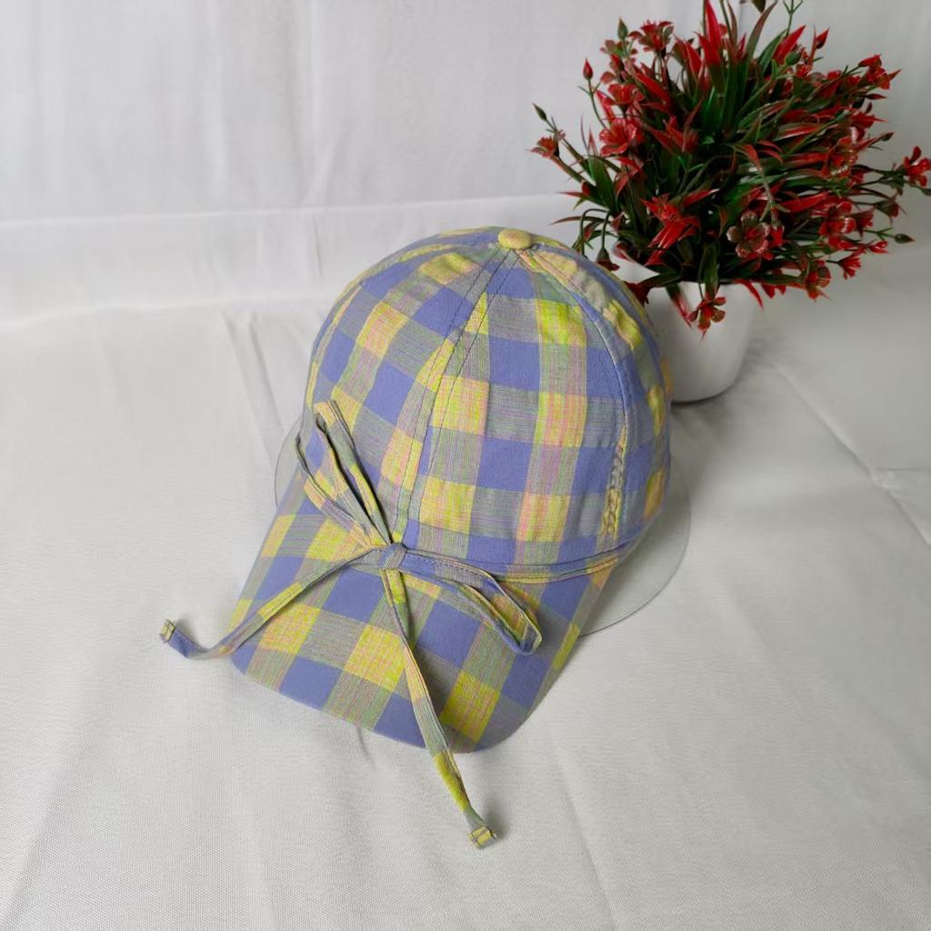 Niche design casual plaid bow baseball hat versatile big head circumference showing face small sunshade cap