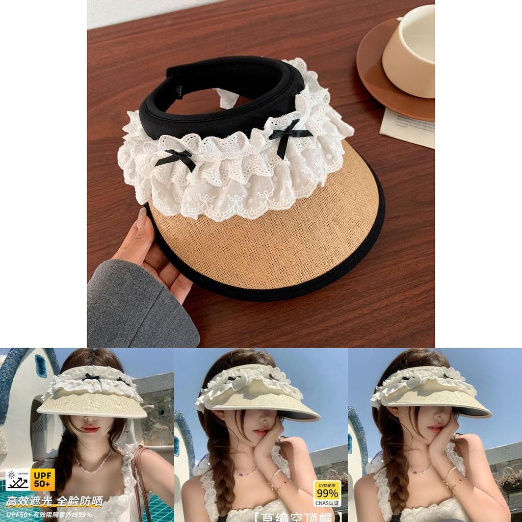 Elegant Lace Bow Wide Brim Sun Protection Hat For Women Adjustable Summer Accessory