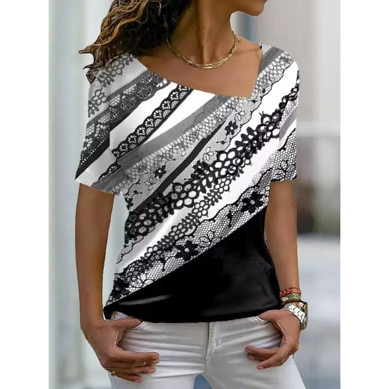 Dame Maleri T-skjorte Grafisk Trykk V-hals Basic Topper Kort Ermet T-skjorte XS-8XL/3D-trykk