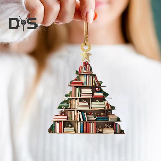 Christmas Tree Pendant Acrylic Tree Shape Book Cucumber Ornament Xmas Tree Hanging Decoration for Indoor Outdoor Winter Decor