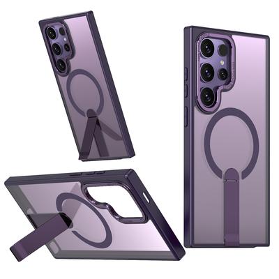 For Samsung S25 Ultra Phone Case, Transparent Vertical Magnetic Bracket, All Inclusive Anti Drop M06/M16 Protective Case