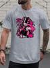 Casual Short Sleeve T-shirt with Pink & Black Devil Girl Graphic Print
