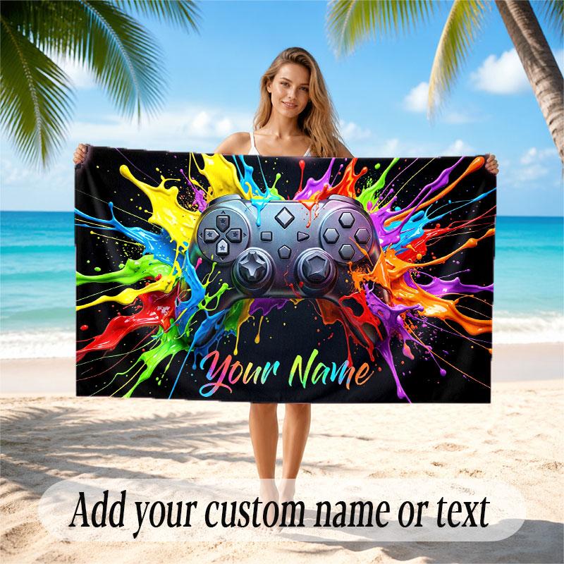 Neon Abstract Theme Beach Towel Personalized Custom Name & Text Soft Quick Dry Beach Towel for Swimming Travel
