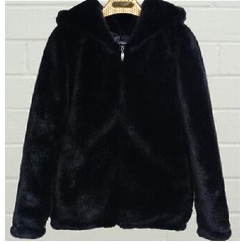 Womens Faux Mink Fur Hooded Short Coat Thick Warm Winter Outerwear Casual Style