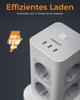 TESSAN Flat Plug Socket Strip, 8 Way Multiple Socket with 3 USB, Extension Cable Flat Connector 2 m, Multiple Plug Surge Protection
