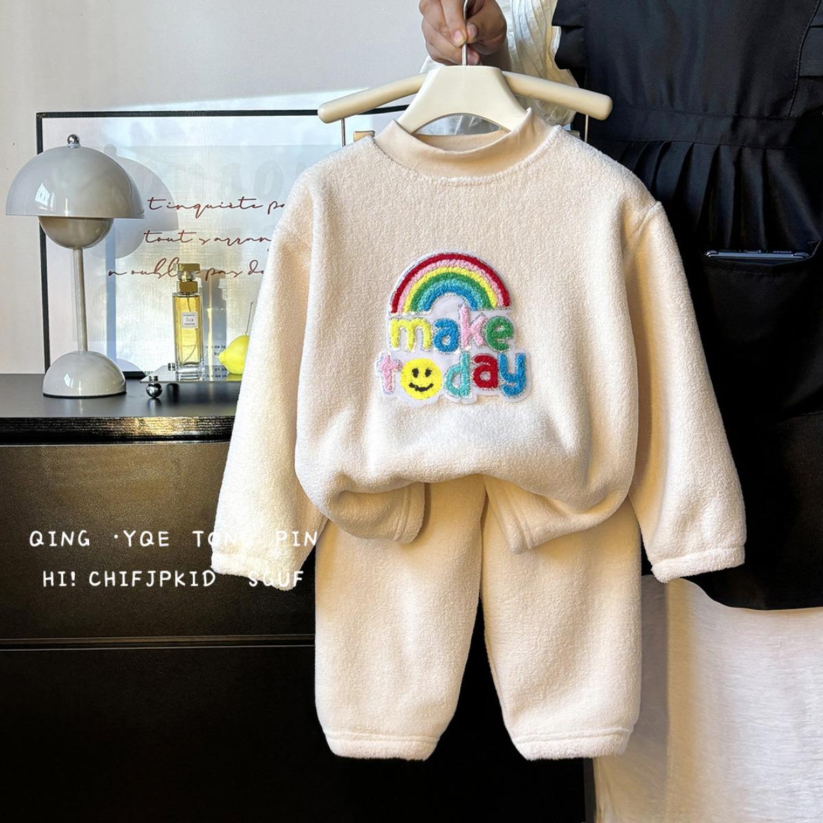 

Бархат, Утепленные, Детские пижамы, Для мальчиков и девочек, Теплые пижамы, Комплект, Детская одежда 80cm