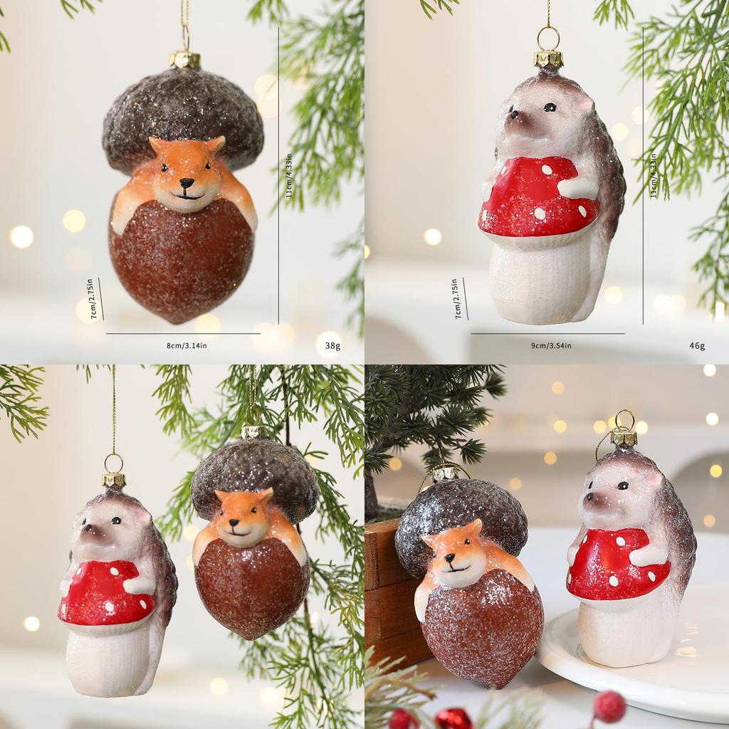 Festive Christmas Tree Ornament Squirrel Hedgehog Design Plastic Hanging Decor