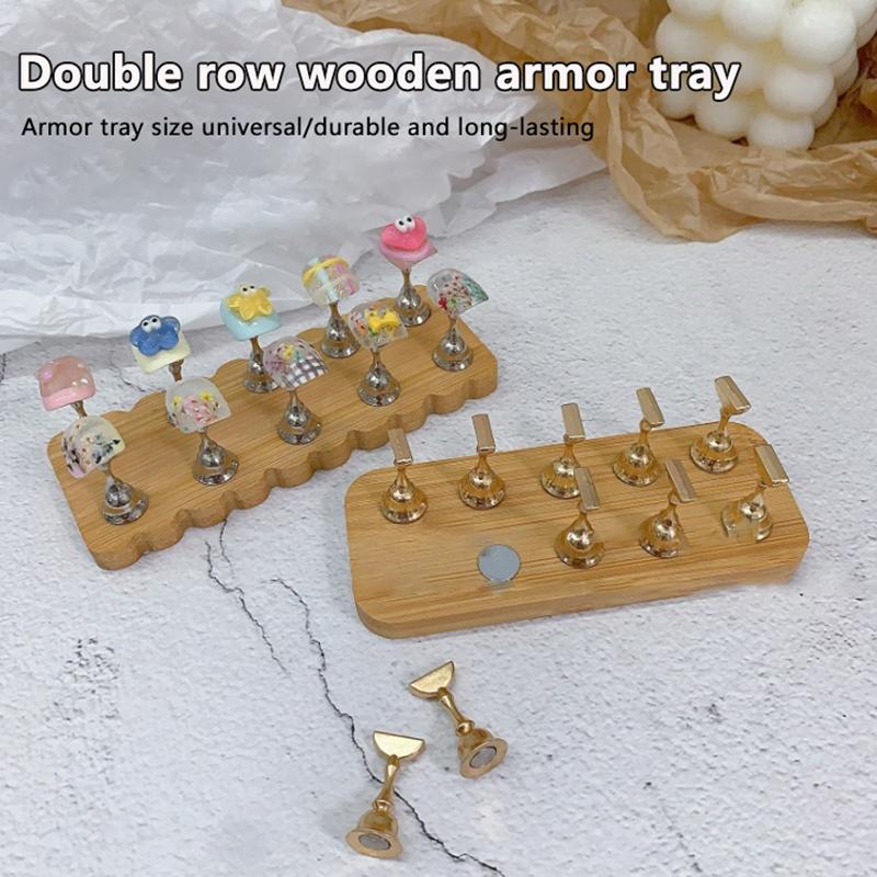 Porte-ongles magnétique double rangée Support d'exposition pour la pratique Vernis gel UV 10 Échecs Base en bois Étagère d'exposition Outil de manucure