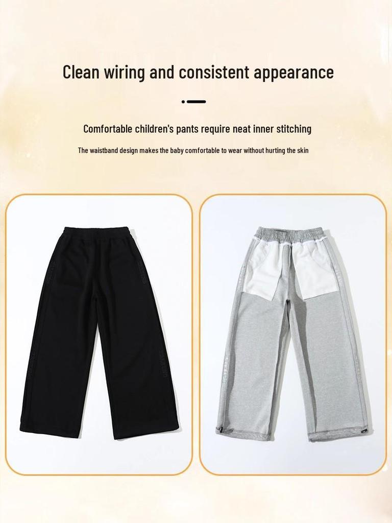 Boys' Fleece-Lined Wide-Leg Pants for Autumn/Winter - 2025 New Style Sportswear for Older Kids