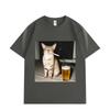 Lustiges Rauchen und Trinken Katze Meme T-Shirt Hohe Qualität Übergroße T-Shirts Herren Damen Freizeit Baumwolle Kurzarm T-Shirt