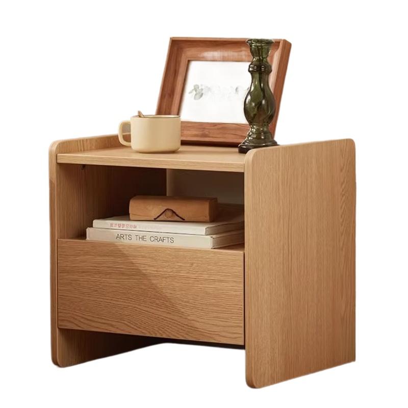Thick Wood Bedside Storage Cabinet  Minimalist Drawer Nightstand  Solid Wood Display Rack  Versatile  Room Organizer