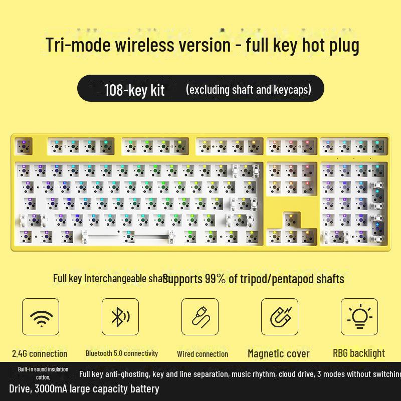 Kit de clavier mécanique sans fil Bluetooth à monter soi-même, RVB, trois modes, 84 à 108 touches