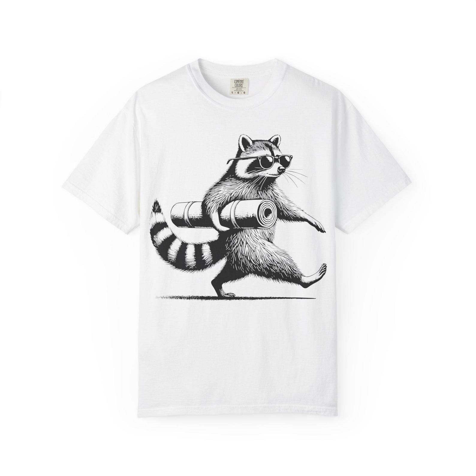 Yoga Raccoon T-Shirt: Engraved Graphic Comfort Colors Tee 2XL