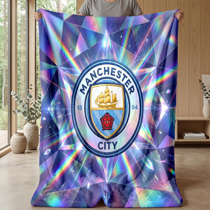 Manchester City Theme Blanket Soft Flannel Blanket Plush Throw Blanket Cozy Sofa Bed Blanket for Home Decor