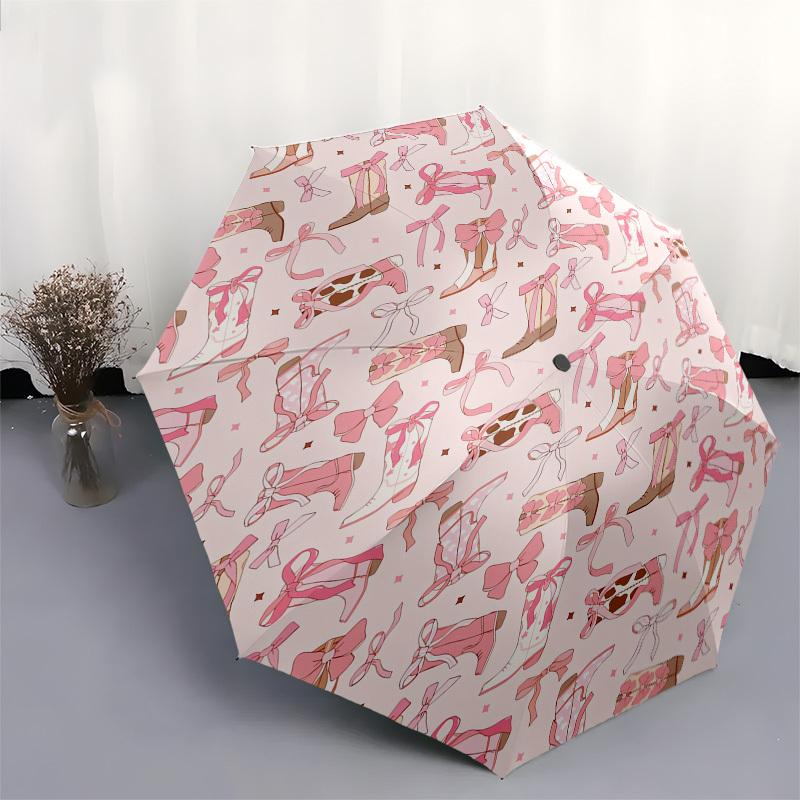 1pc Pink Bow Boots Pattern Umbrella with Plastic Handle,Suitable for All Seasons UmbrellaPT562