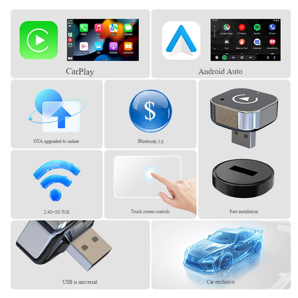Wireless CarPlay 2in1 AI Smart Box Wireless Android Auto Adapter 2in1 Dongle Car Intelligent Systems For Car With Wired CarPlay