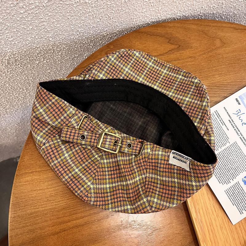 Trendy Retro Grid Print Newsboy Cap Windproof Warm Features Streetwear Casual
