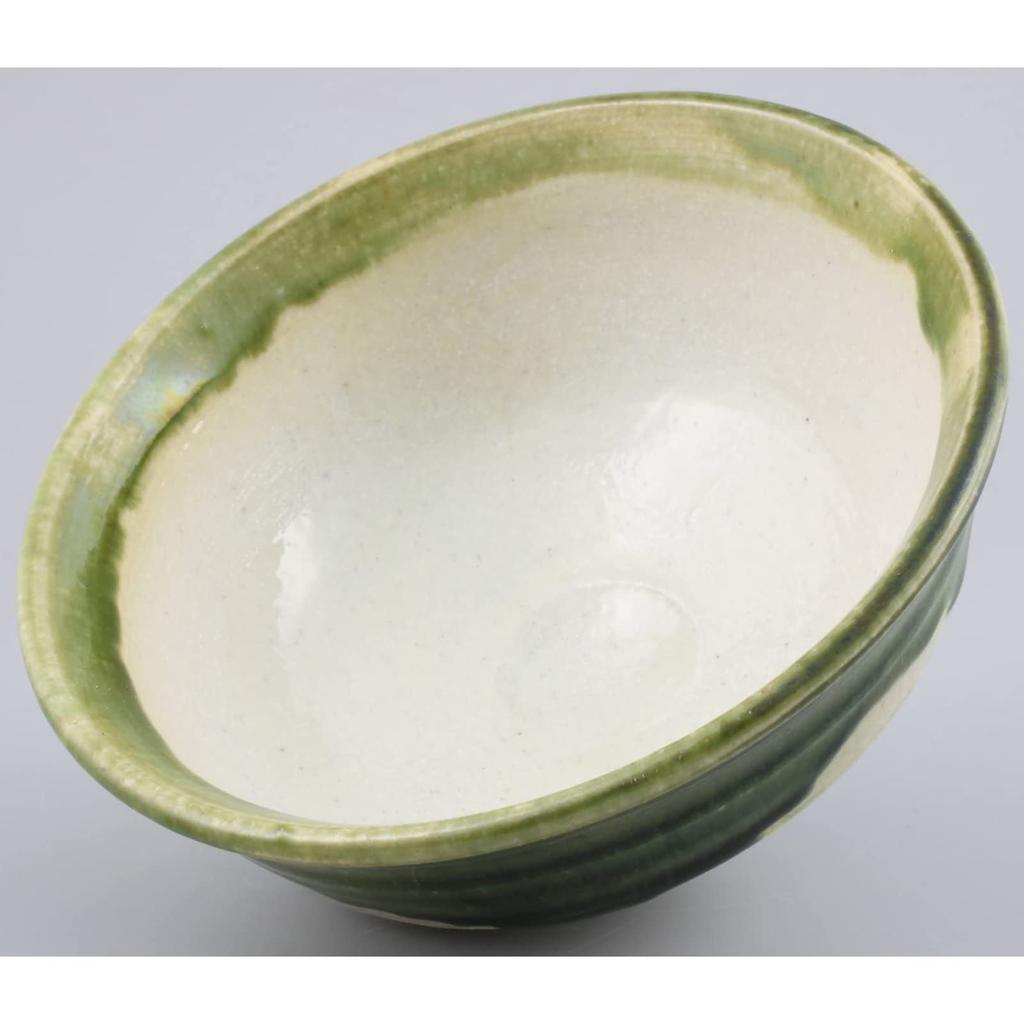Seto ware Oribe iron painting rice bowl and teacup pair set for one made in product number "Nakajima Shiokusa" person, Japan, 004-0075p
