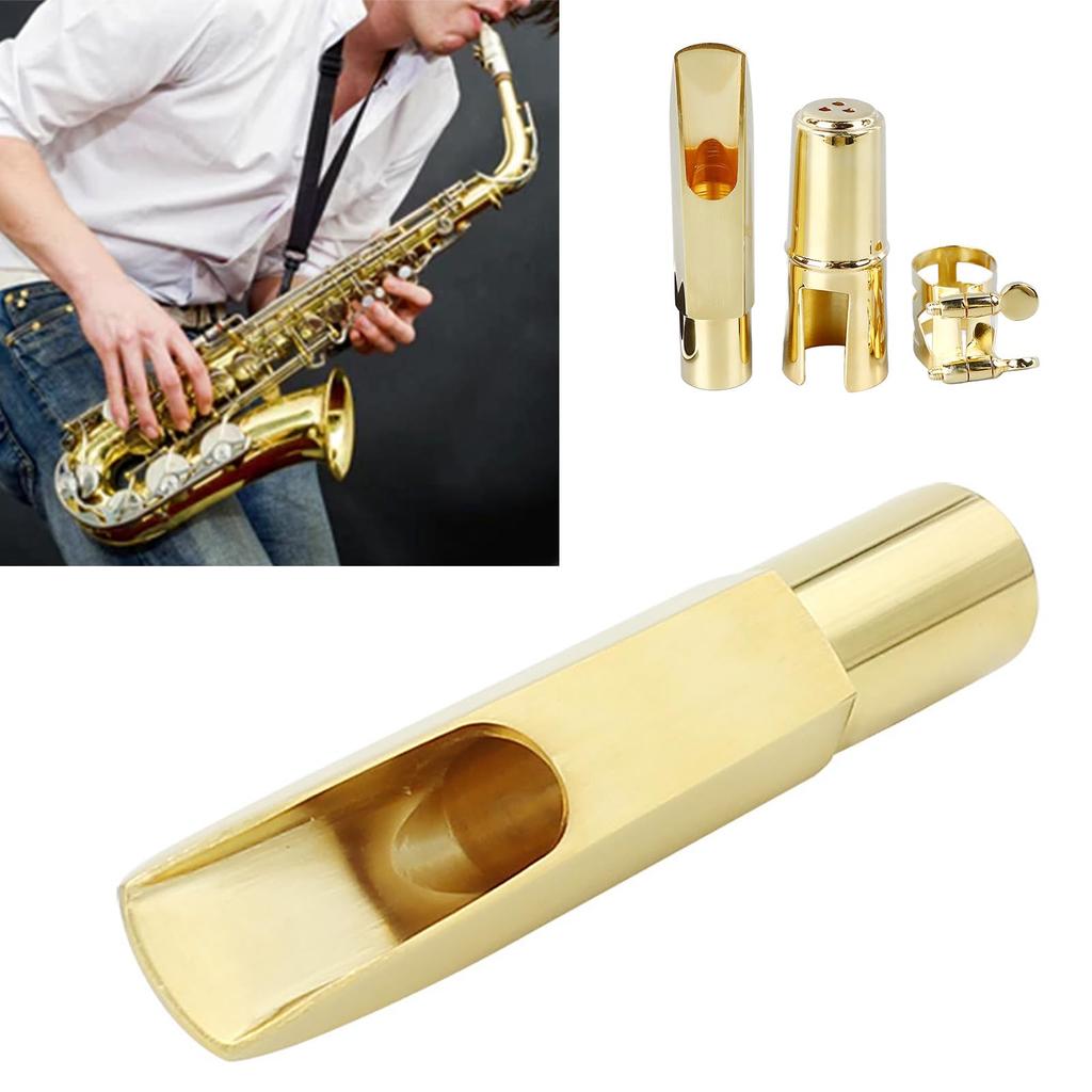J-ouuo Alto Saxophone Mouthpiece, Gold-Colored Metal Multifunctional Saxophone Mouthpiece Kit for Practice (6C)