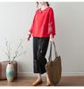 Women's Retro Chinese Buttoned Embroidered Shirt, Cotton-Linen, Loose Fit, Three-Quarter Sleeves