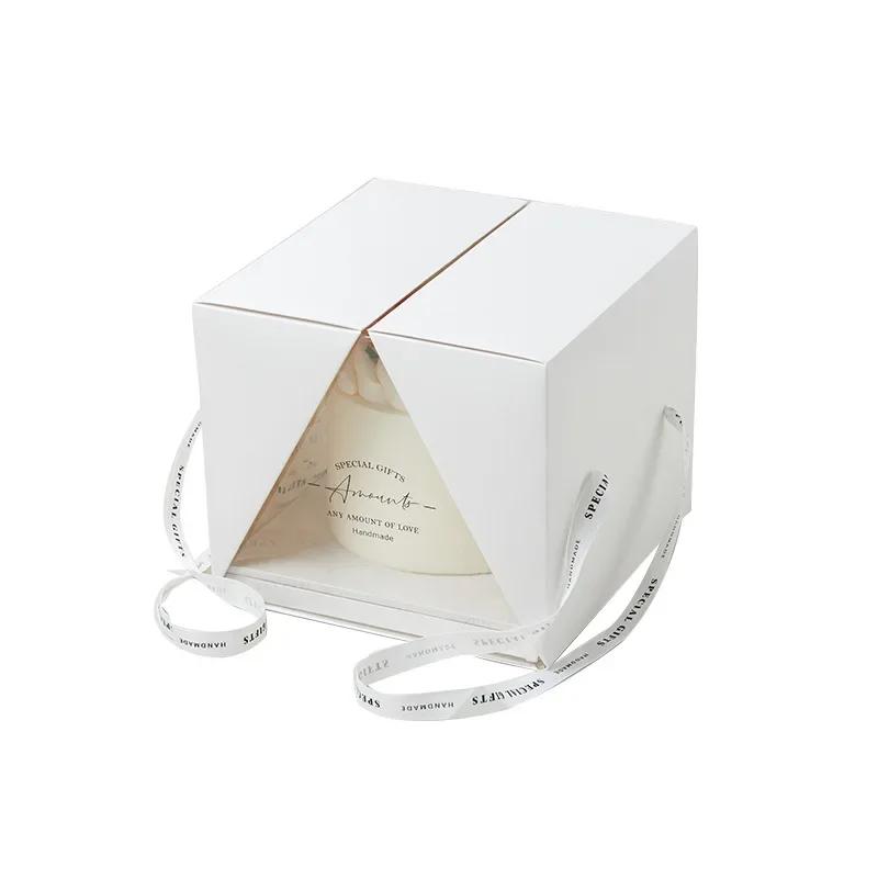 1 Pack 4inch Cake Boxes with Cake Board for Step CakesPortable Handle Transparent Plastic Paper Box Disposable Cake Container