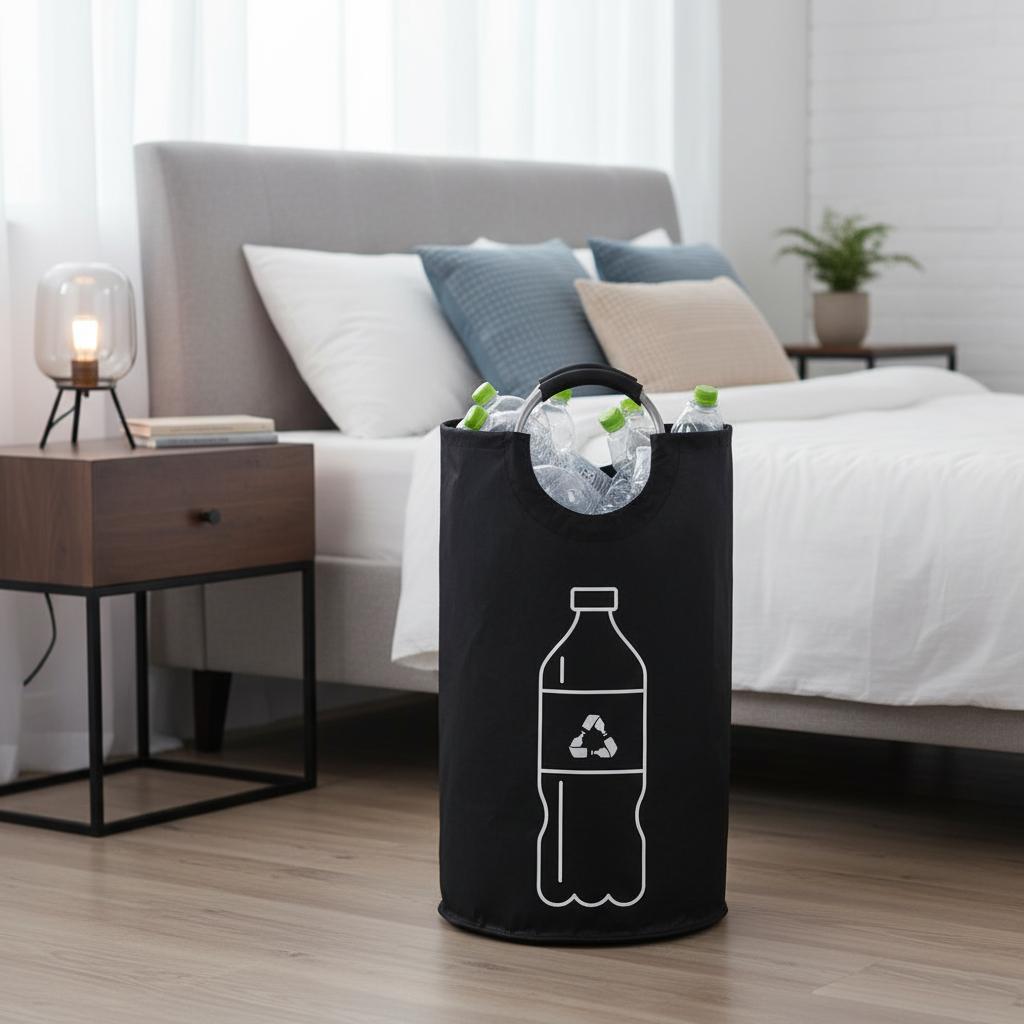 Large Capacity Collapsible Recycling Bin Cylindrical Open Top Storage Basket Plastic Bottles Durable Easy Clean Home Organizer