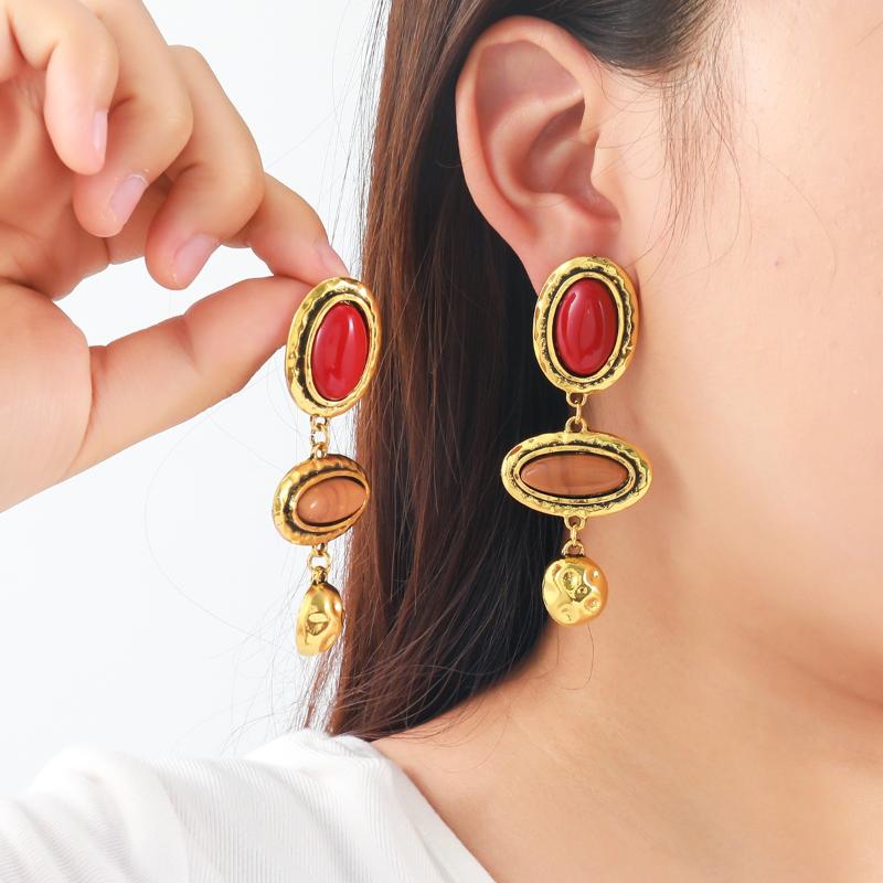 Vintage Texturierte Bunte Ellipse Mehrschichtige Hängeohrringe Für Frauen Modeschmuck Feiertagsparty Geschenke