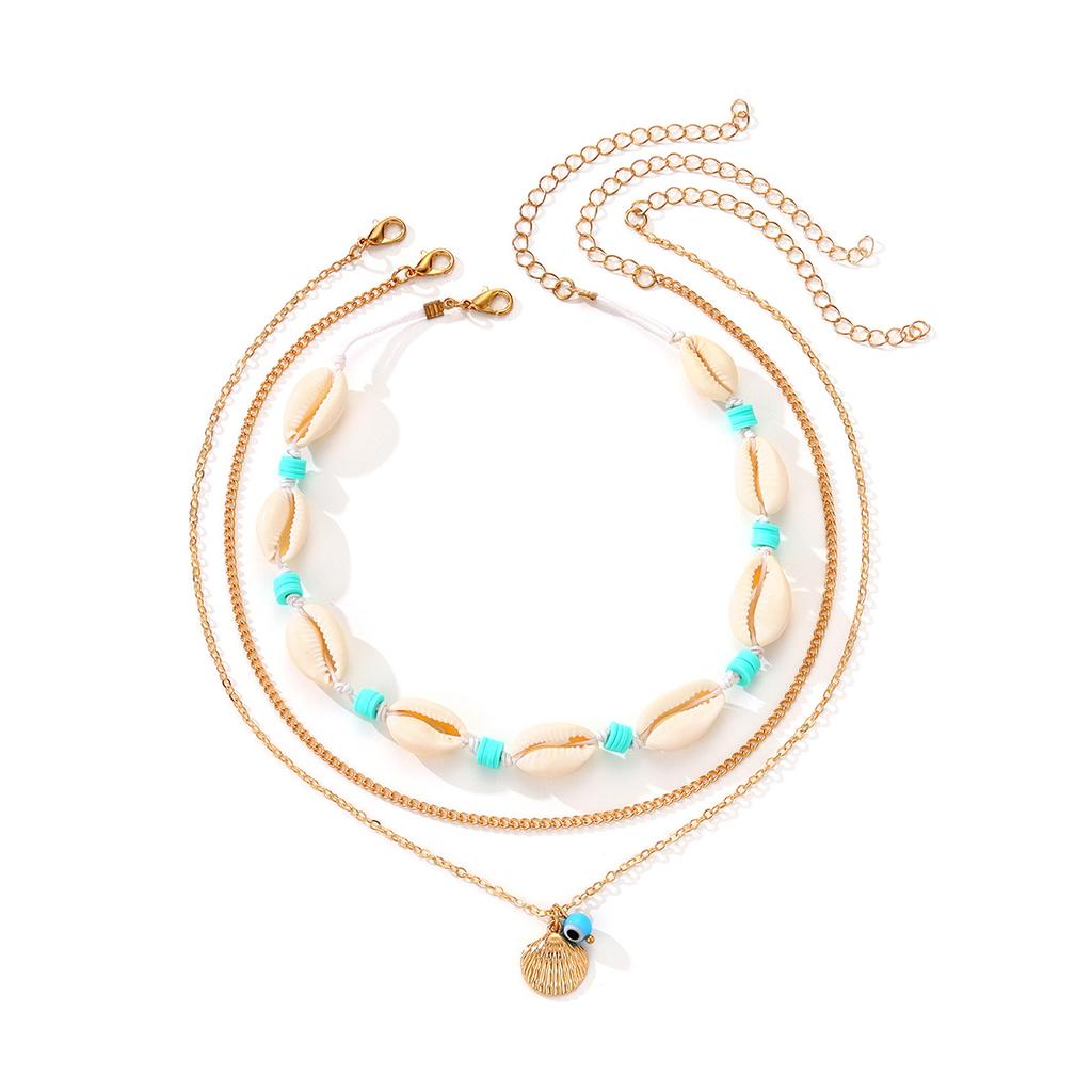 European and American Marine Element Alloy Summer Beach Shell Necklace, Personalized High-end Starfish Multi-layer Collarbone Chain