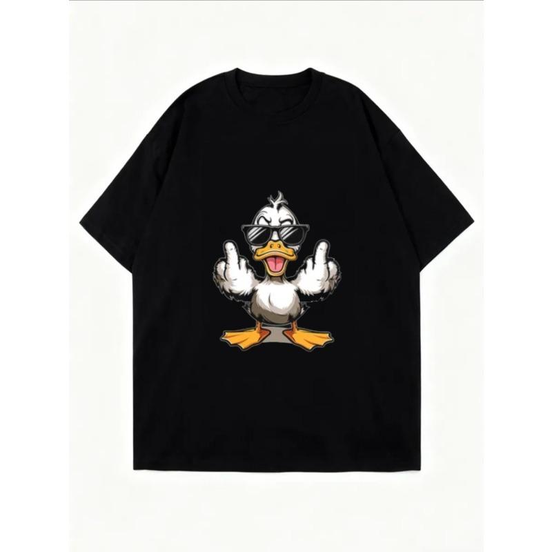 Oversized T-Shirt White Duck With Sunglasses And Peace Signs Graphic Print Casual Summer Wear For Women