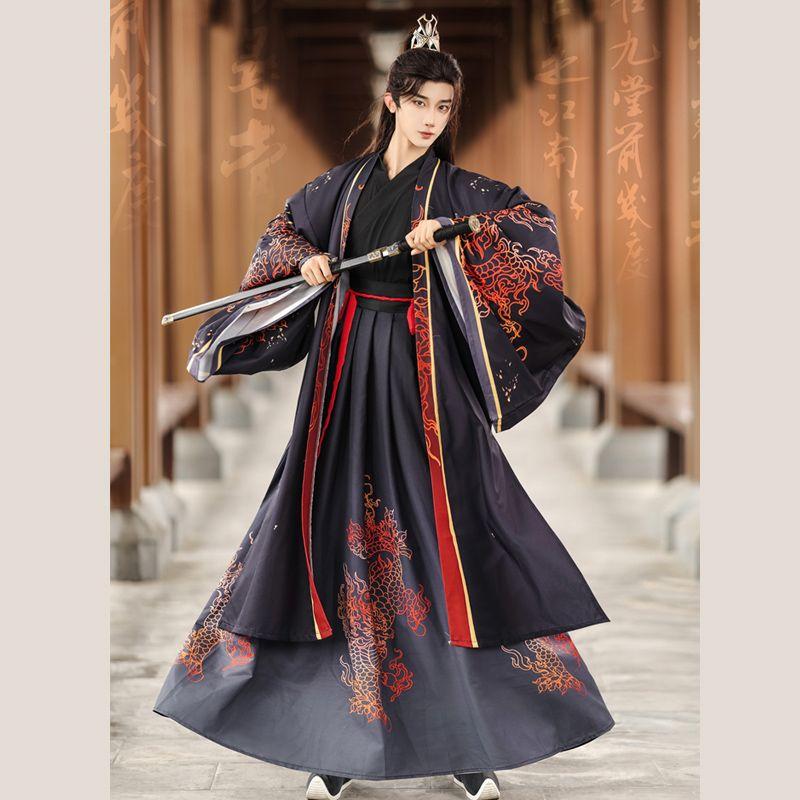 Čínský styl dynastie Wei a Jin Hanfu Límec Kaftan Unisex Rytířské obleky